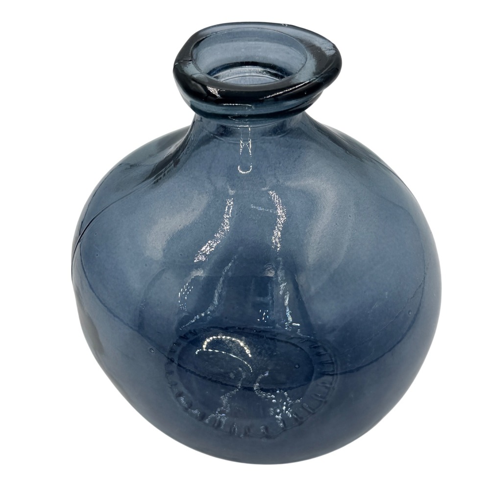 Vidrios San Miguel Blue Recycled Glass Vase Hand Blown Spain 7" - Picture 6 of 11